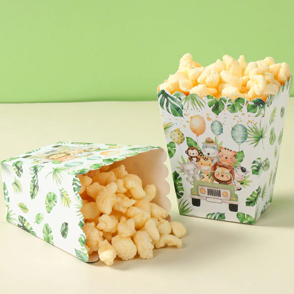 Jungle Animal Popcorn Boxes Safari Construction Theme Birthday Party Decoration Baby Shower Unicorn Candy Box Gift Packaging Bag