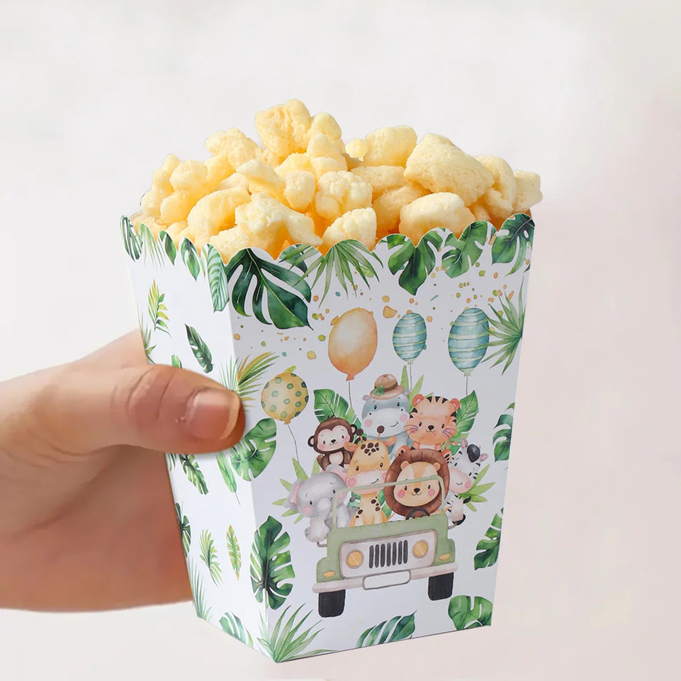 Jungle Animal Popcorn Boxes Safari Construction Theme Birthday Party Decoration Baby Shower Unicorn Candy Box Gift Packaging Bag