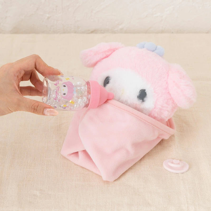 New Sanrio Hellokitty Cinnamoroll My Melody Baby Dress Up Suit Sanrios Baby Pacifier Bottle Plush Set Gifts Box Girl Cute Doll